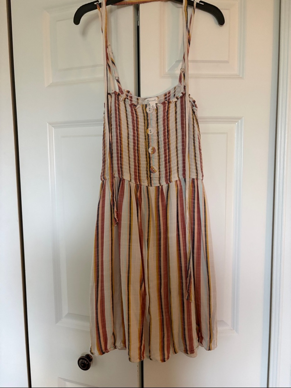 Striped Button-Front Mini Dress in Multi-Color